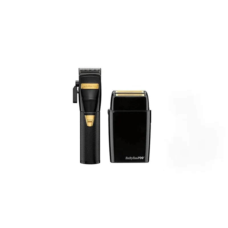 BaByliss PRO Black FX Combo - Cordless Clipper + Cordless Metal Double Foil Black Shaver + Free Babyliss Grip